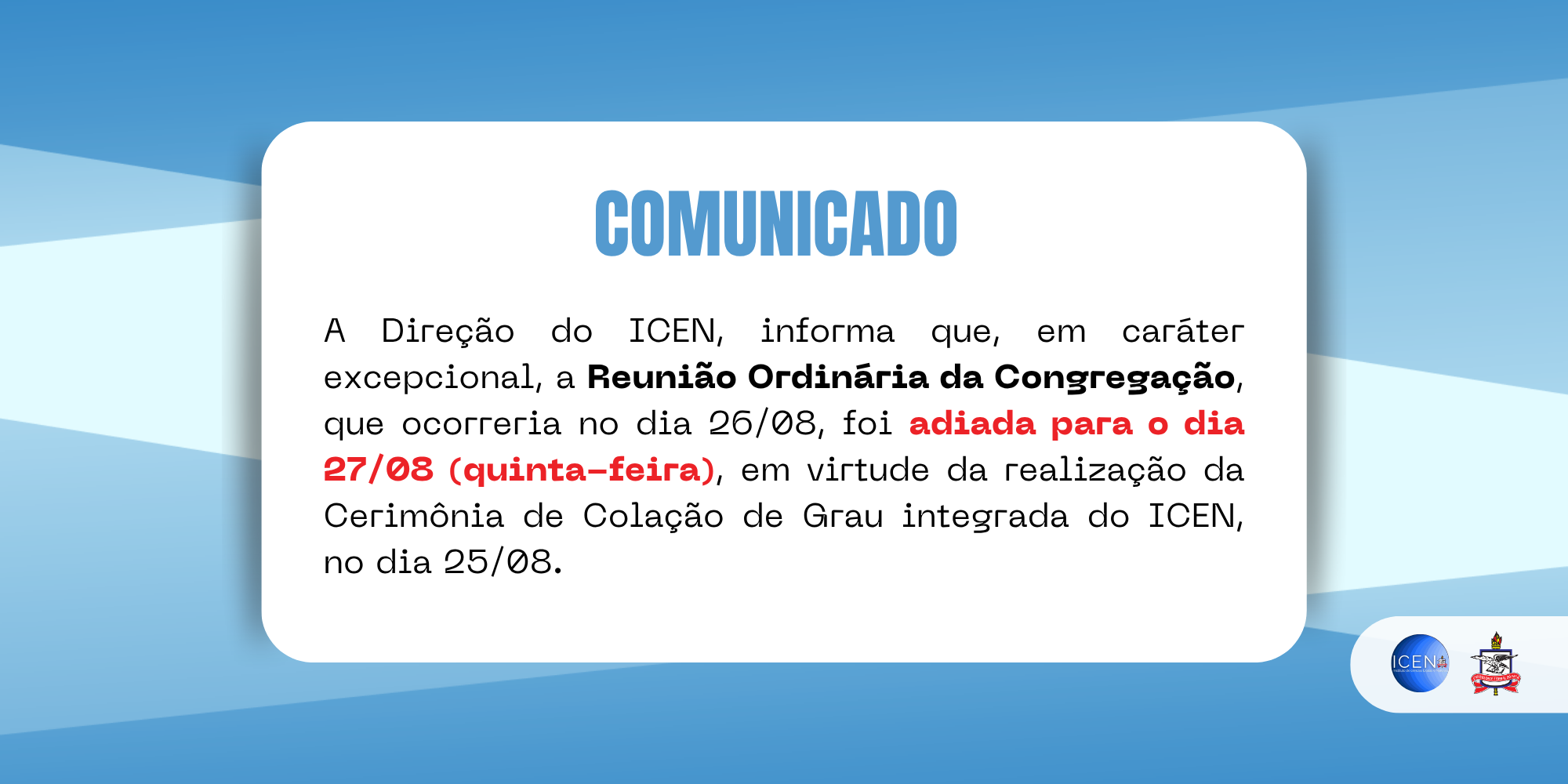 Alteração de data da Reunião Ordinária da Congregação